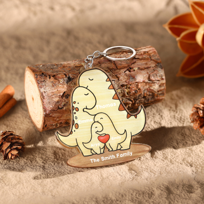 4 Names - Personalised Acrylic Dinosaur Keychain Custom Text & Name Ornament Gifts for Father/Mother-Jessemade AU