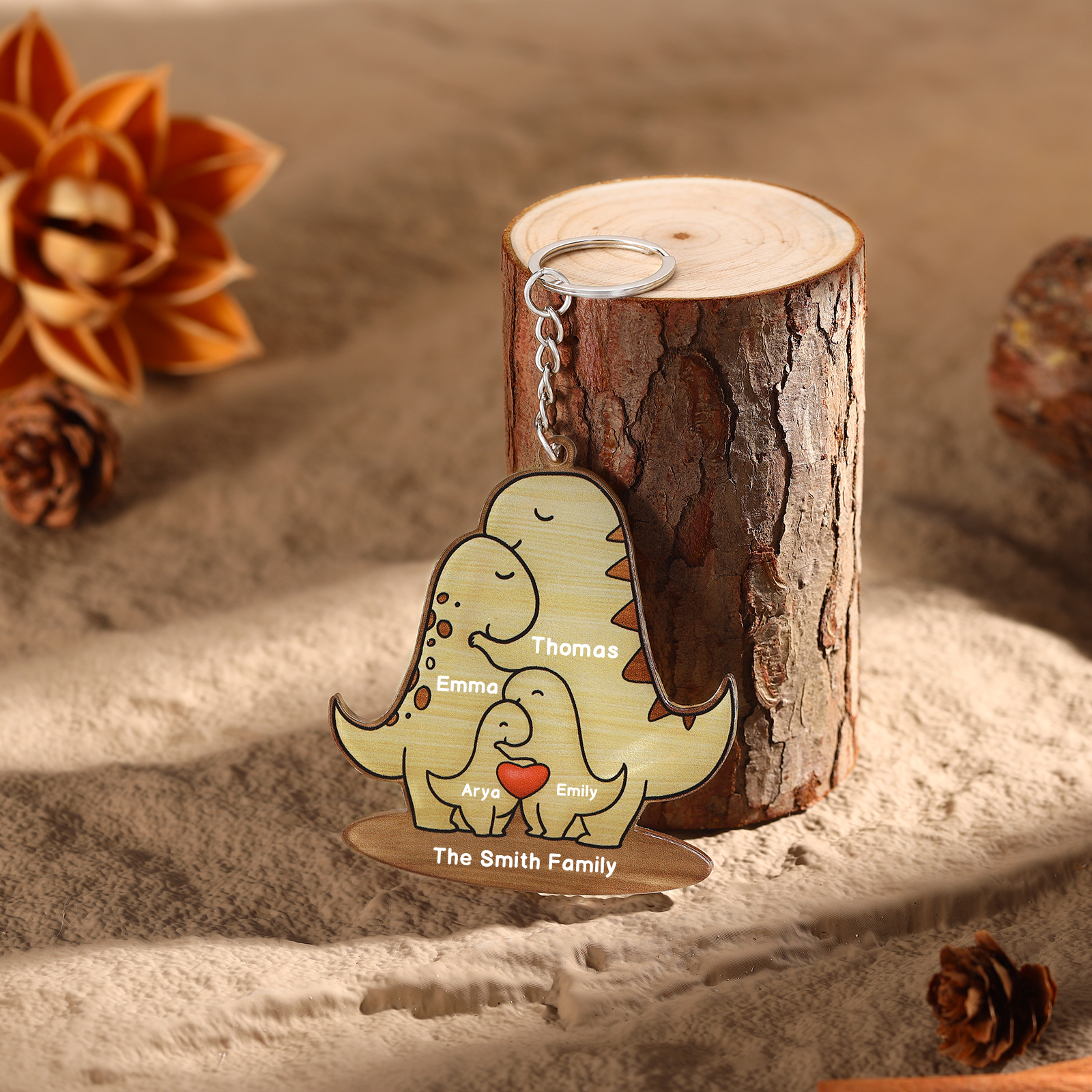 4 Names - Personalised Acrylic Dinosaur Keychain Custom Text & Name Ornament Gifts for Father/Mother-Jessemade AU