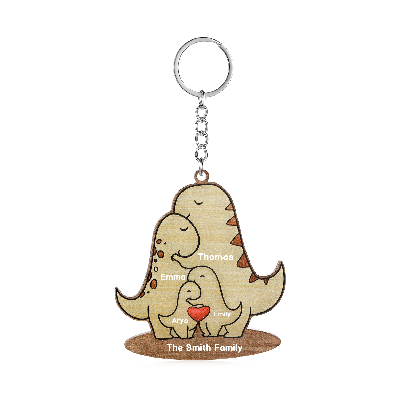 4 Names - Personalised Acrylic Dinosaur Keychain Custom Text & Name Keyring Gifts for Father/Mother