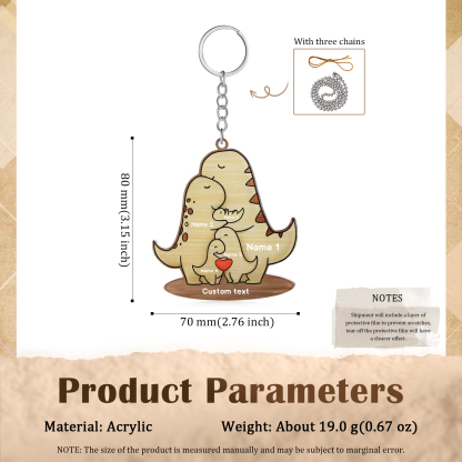 5 Names - Personalised Acrylic Dinosaur Keychain Custom Text & Name Ornament Gifts for Father/Mother-Jessemade AU