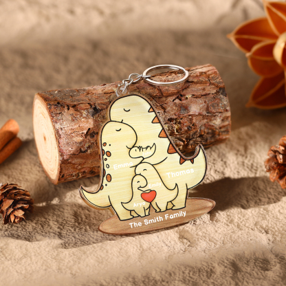 5 Names - Personalised Acrylic Dinosaur Keychain Custom Text & Name Ornament Gifts for Father/Mother-Jessemade AU