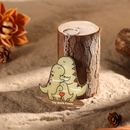 5 Names - Personalised Acrylic Dinosaur Keychain Custom Text & Name Ornament Gifts for Father/Mother-Jessemade AU