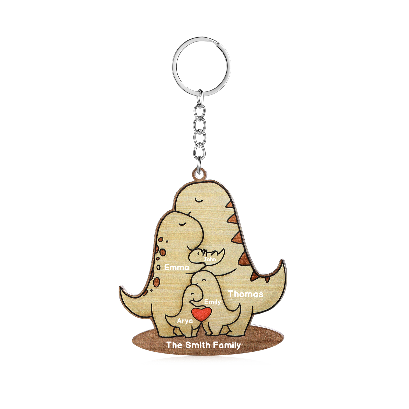 5 Names - Personalised Acrylic Dinosaur Keychain Custom Text & Name Keyring Gifts for Father/Mother