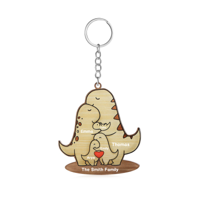5 Names - Personalised Acrylic Dinosaur Keychain Custom Text & Name Ornament Gifts for Father/Mother-Jessemade AU