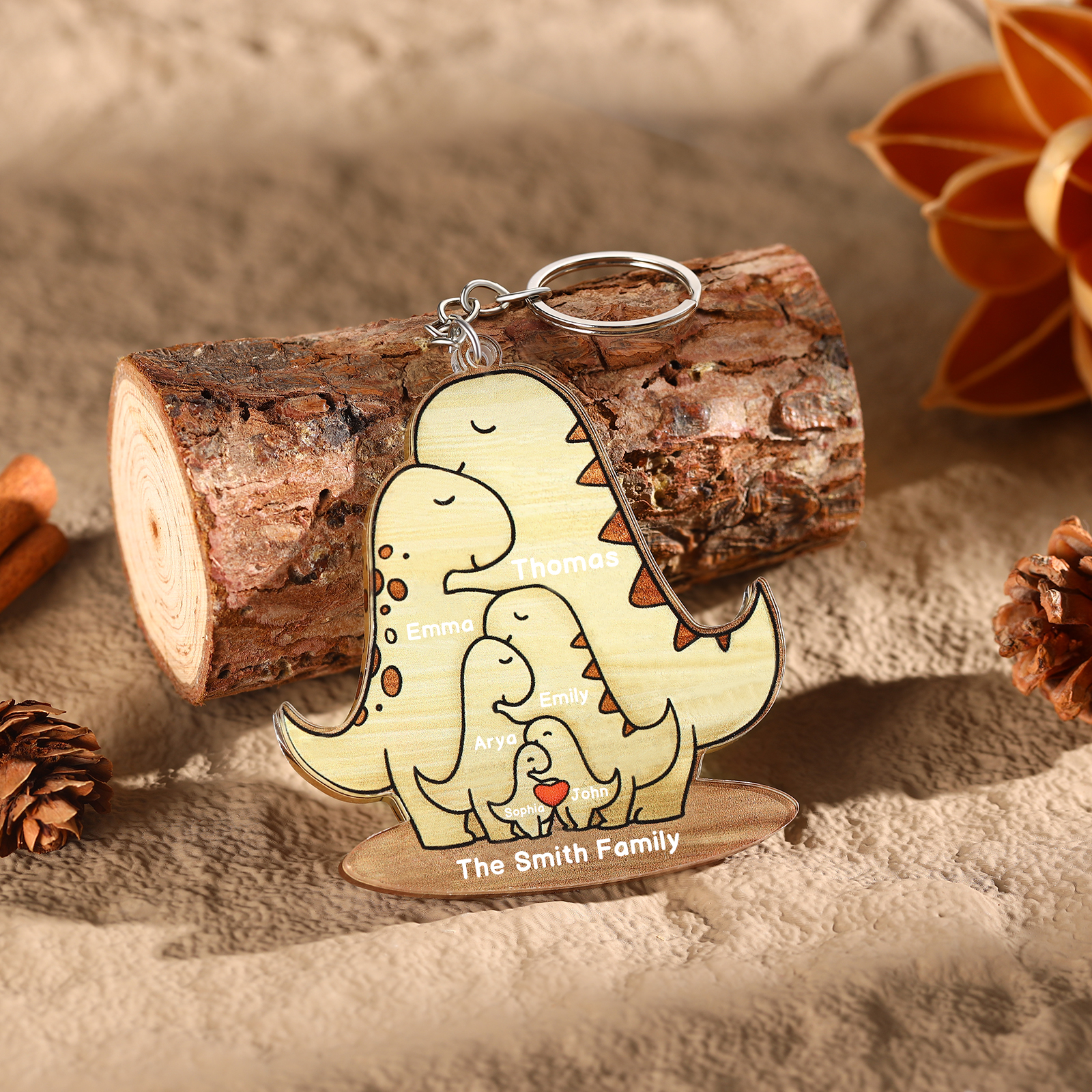 6 Names - Personalised Acrylic Dinosaur Keychain Custom Text & Name Ornament Gifts for Father/Mother-Jessemade AU