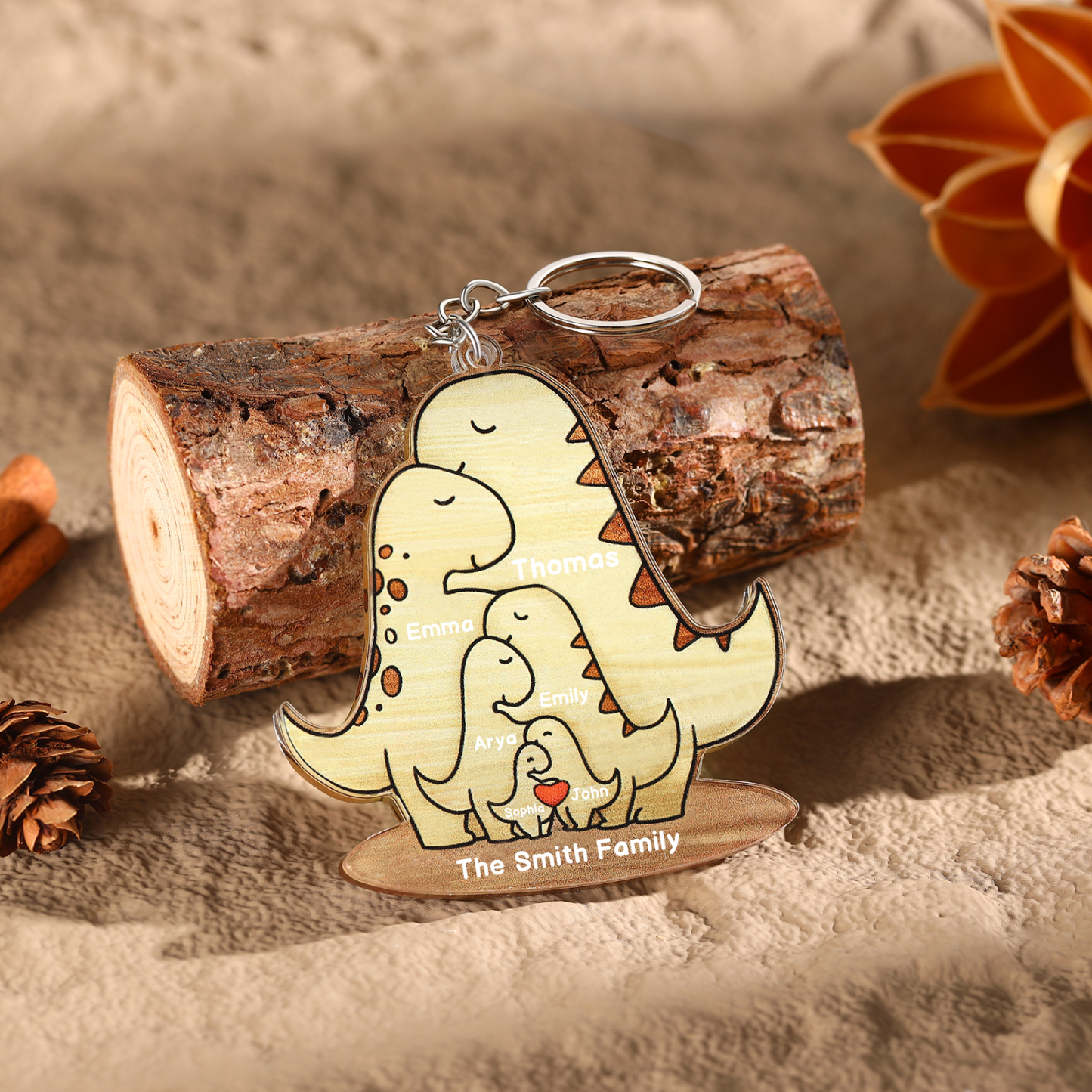 6 Names - Personalised Acrylic Dinosaur Keychain Custom Text & Name Ornament Gifts for Father/Mother-Jessemade AU