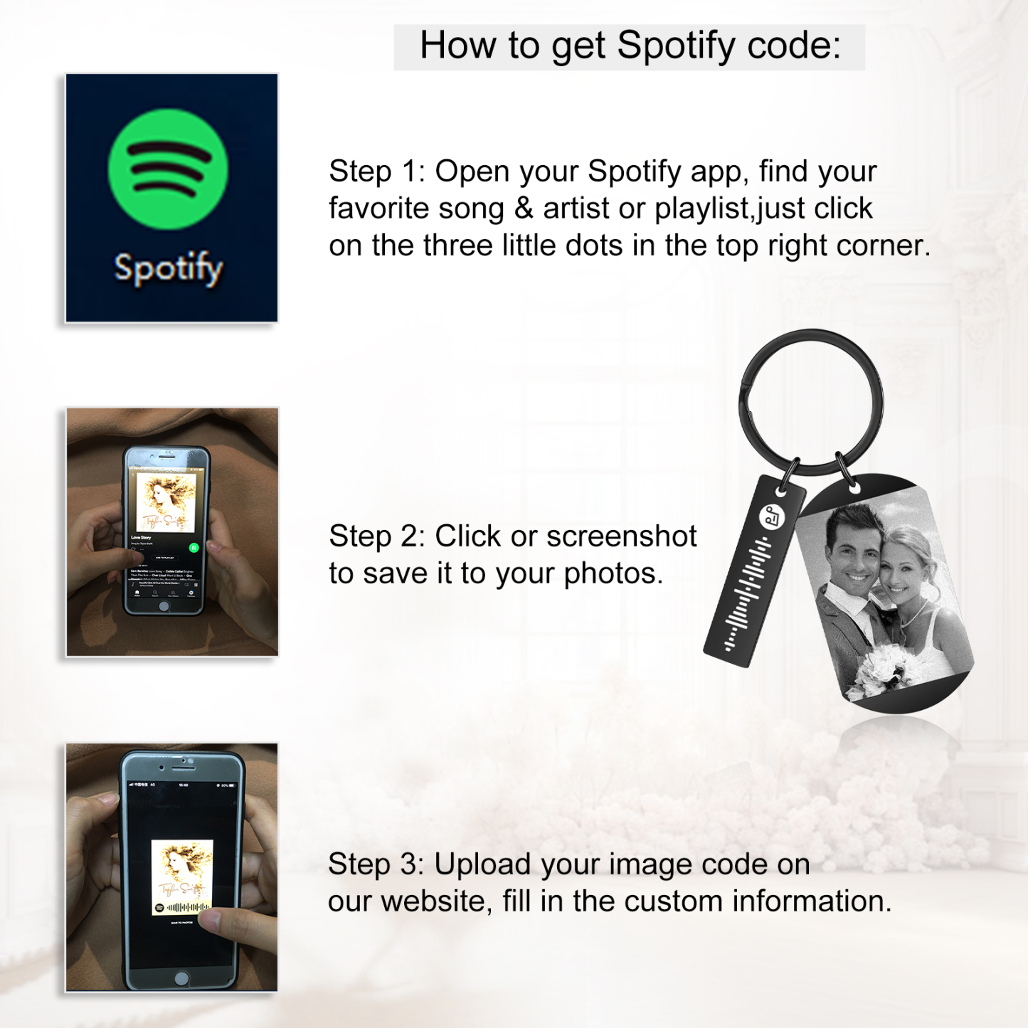 Personalised Calendar & Photo & Text & Spotify Code Keychain Custom Music Keyring Black Gifts for Couple | Jessammade -Jessemade AU
