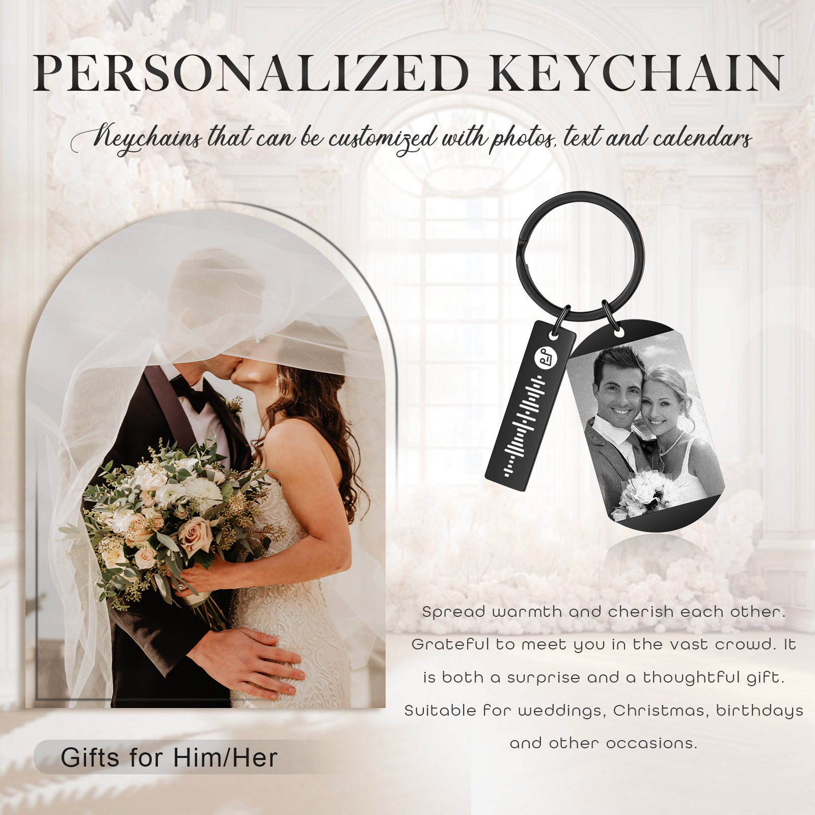 Personalised Calendar & Photo & Text & Spotify Code Keychain Custom Music Keyring Black Gifts for Couple | Jessammade -Jessemade AU