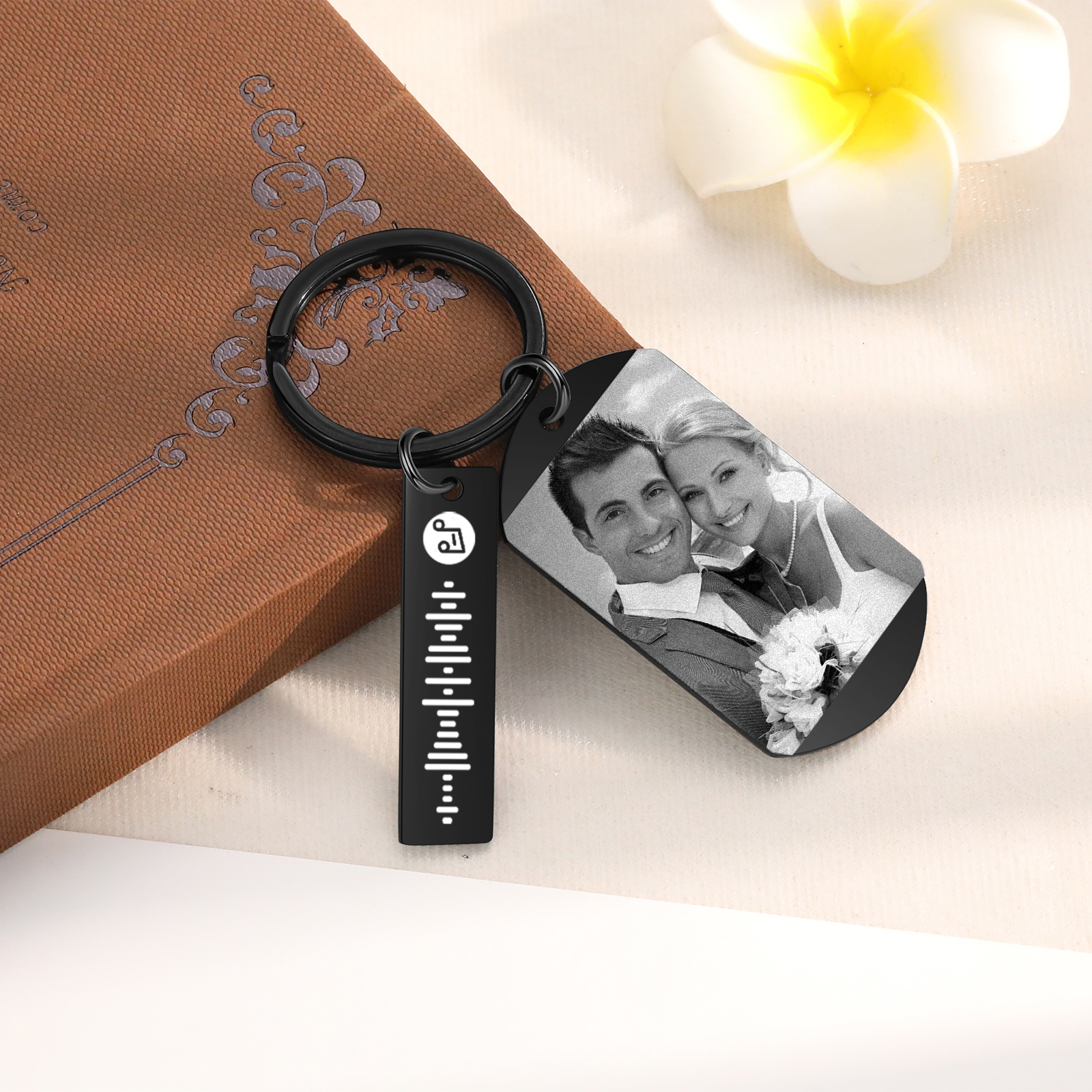 Personalised Calendar & Photo & Text & Spotify Code Keychain Custom Music Keyring Black Gifts for Couple | Jessammade -Jessemade AU