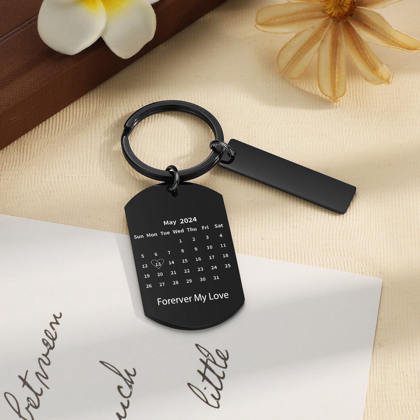 Personalised Calendar & Photo & Text & Spotify Code Keychain Custom Music Keyring Black Gifts for Couple | Jessammade -Jessemade AU