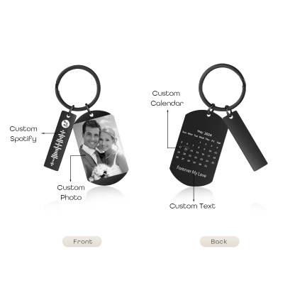Personalised Calendar & Photo & Text & Spotify Code Keychain Custom Music Keyring Black Gifts for Couple | Jessammade -Jessemade AU