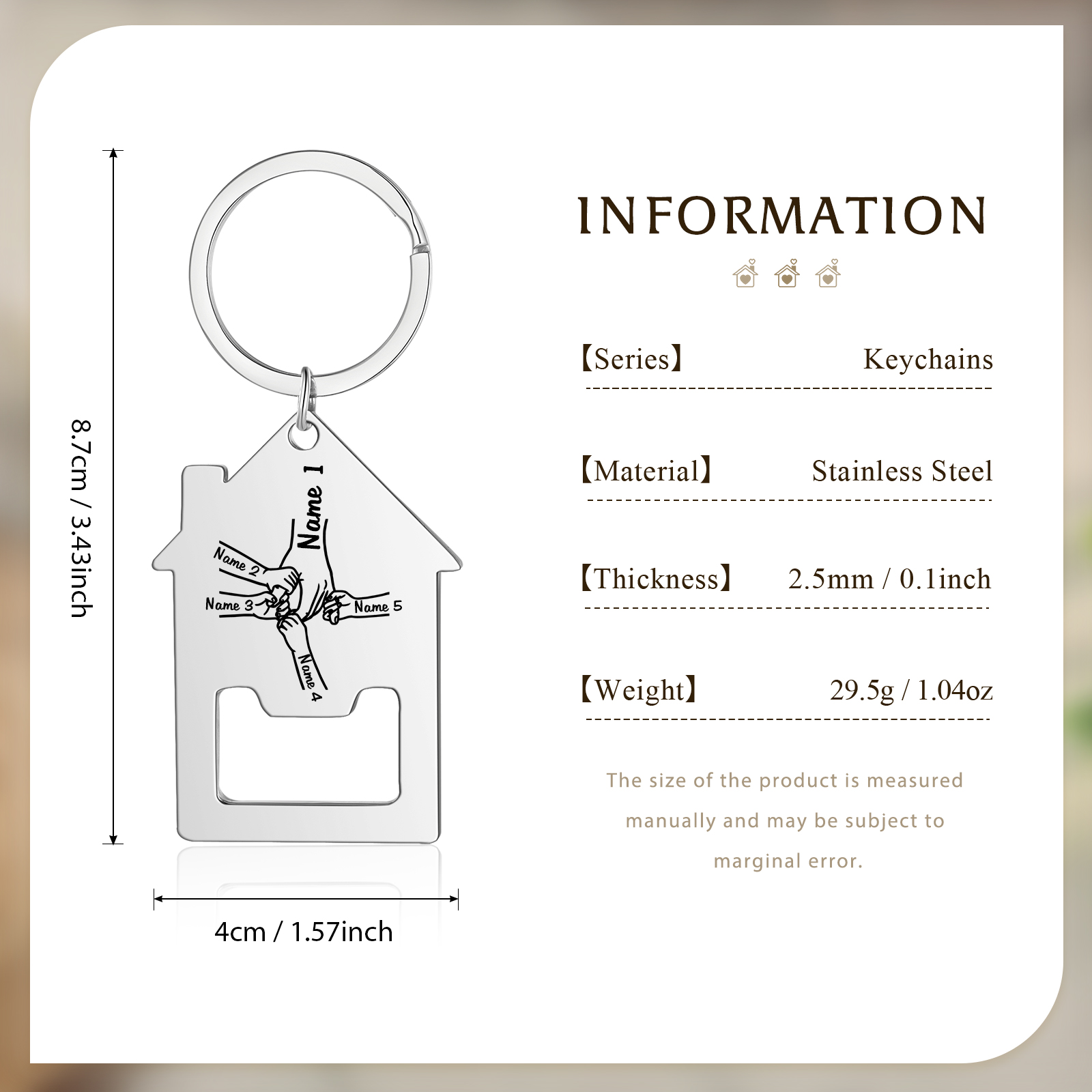 Personalised Holding Hands Keychain Custom 2–5 Names Bottle Opener House-Shaped Keyring Gifts for Family-Jessemade AU