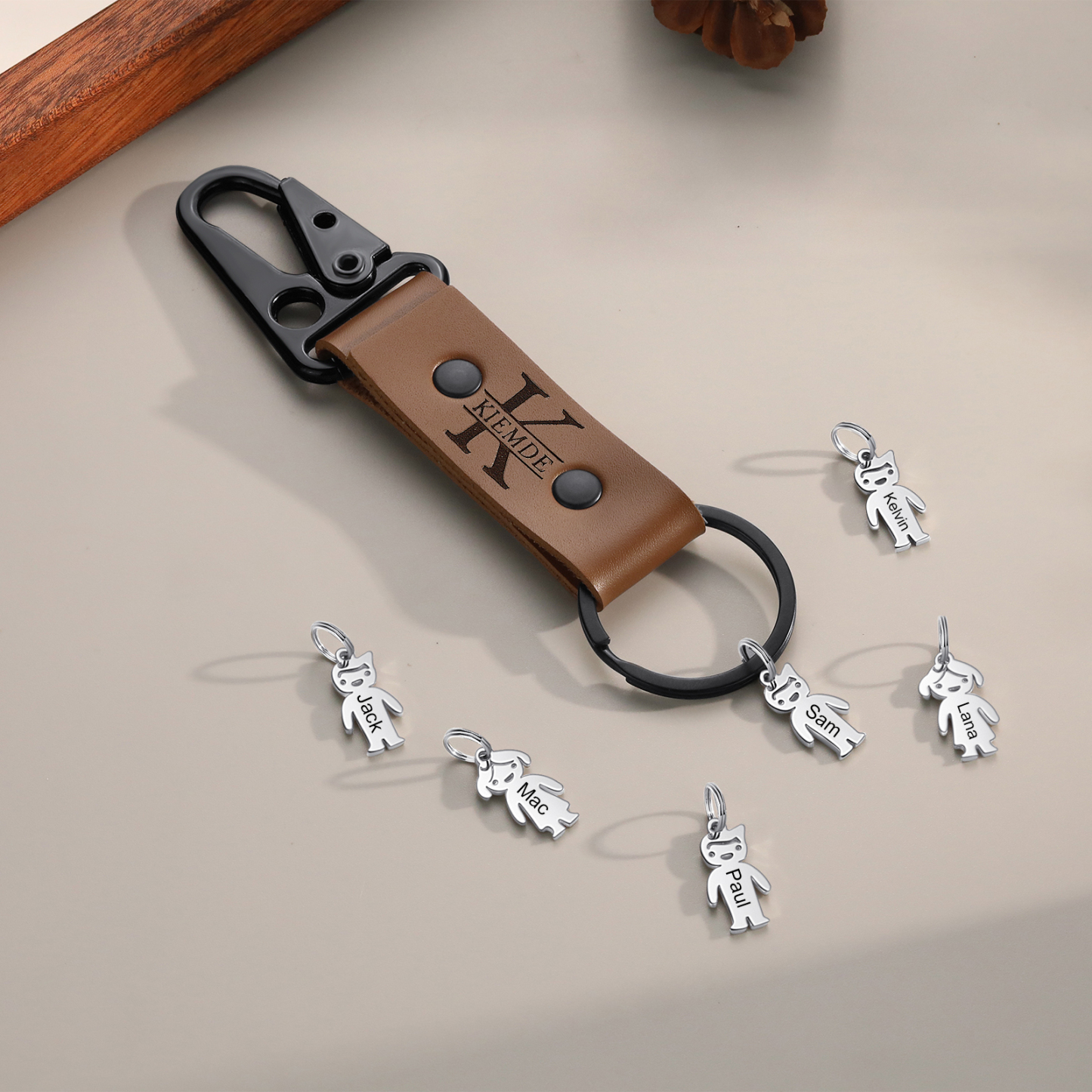 Personalised Men Leather Keychain Custom 2-7 Names & 1 Letter Keyring Gift for Dad/Grandpa | Jessemade-Jessemade AU