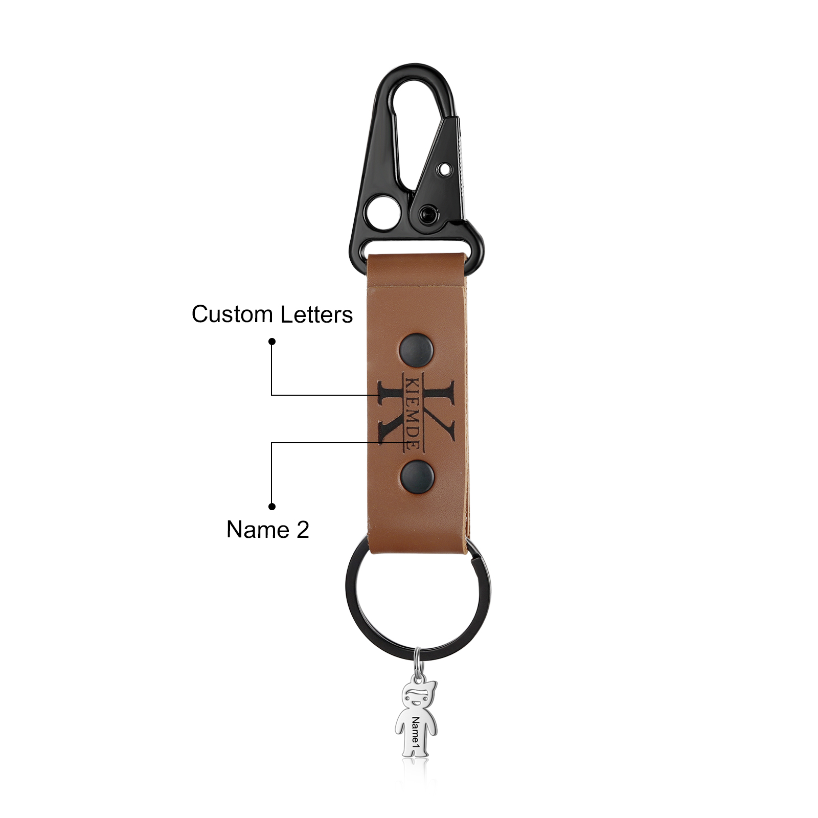 Personalised Men Leather Keychain Custom 2-7 Names & 1 Letter Keyring Gift for Dad/Grandpa | Jessemade-Jessemade AU