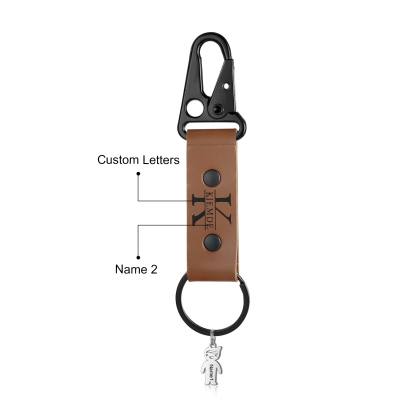 Personalised Men Leather Keychain Custom 2-7 Names & 1 Letter Keyring Gift for Dad/Grandpa | Jessemade-Jessemade AU