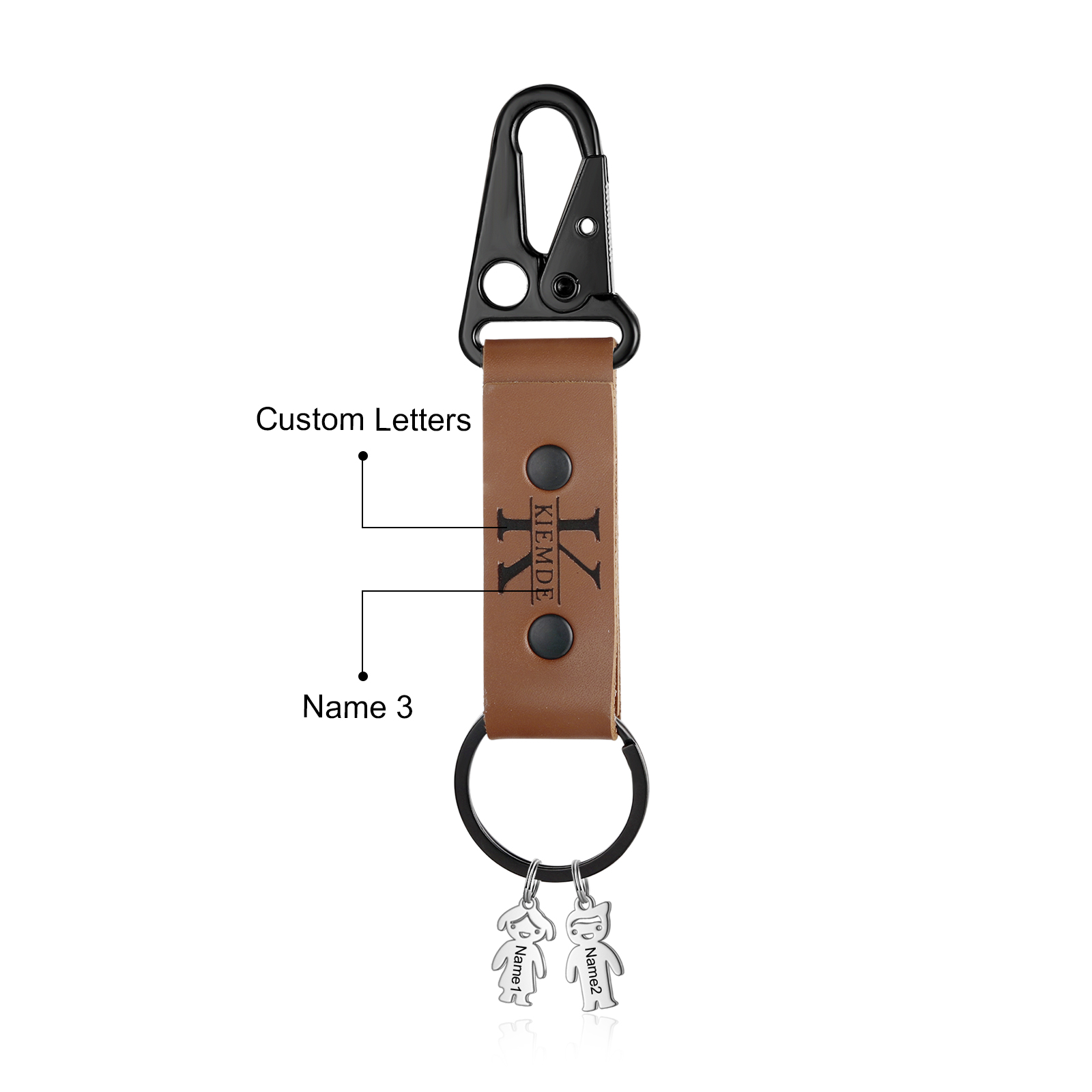 Personalised Men Leather Keychain Custom 2-7 Names & 1 Letter Keyring Gift for Dad/Grandpa | Jessemade-Jessemade AU
