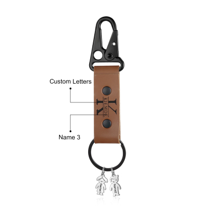 Personalised Men Leather Keychain Custom 2-7 Names & 1 Letter Keyring Gift for Dad/Grandpa | Jessemade-Jessemade AU