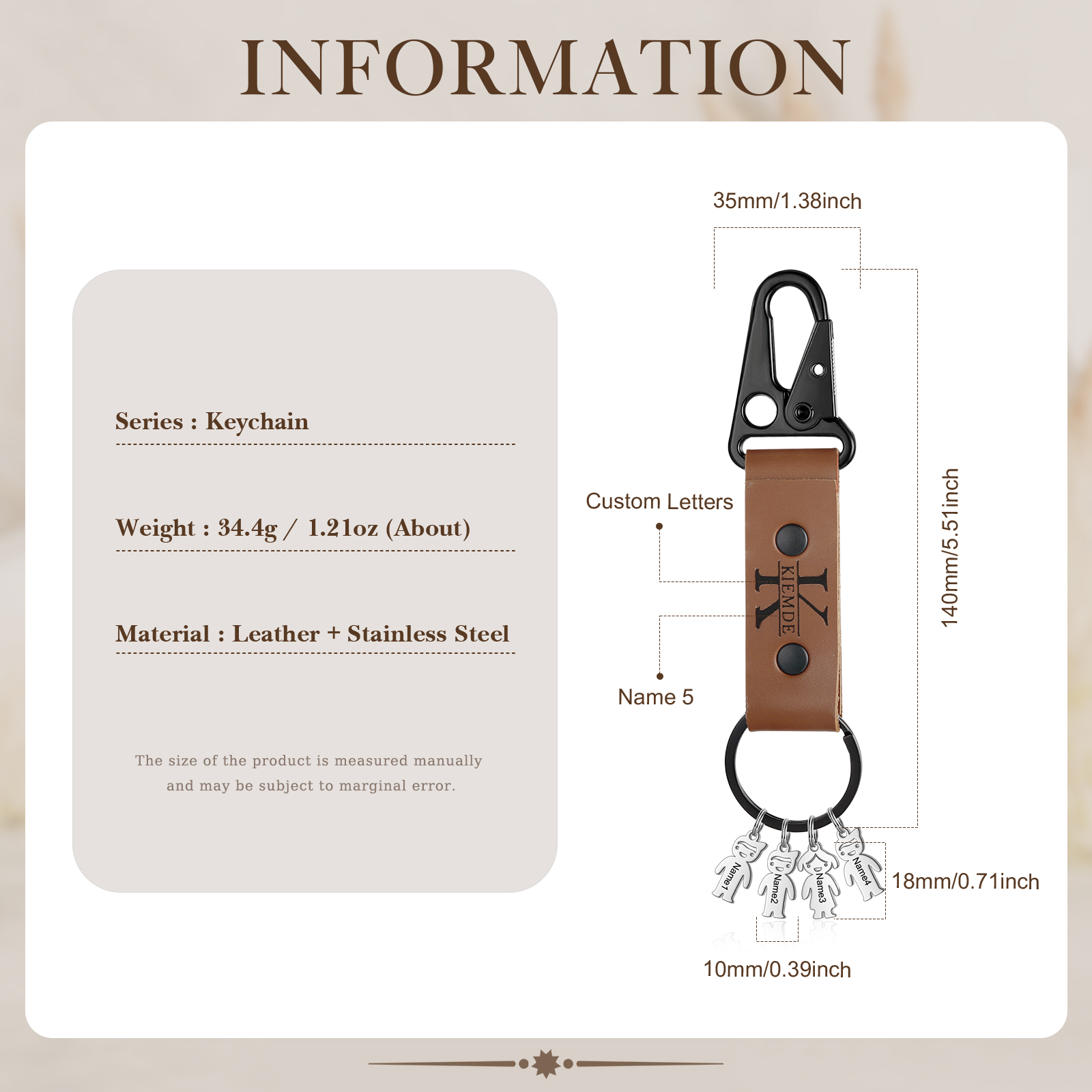 Personalised Men Leather Keychain Custom 2-7 Names & 1 Letter Keyring Gift for Dad/Grandpa | Jessemade-Jessemade AU
