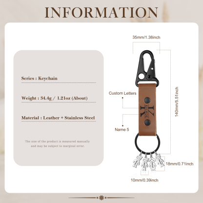 Personalised Men Leather Keychain Custom 2-7 Names & 1 Letter Keyring Gift for Dad/Grandpa | Jessemade-Jessemade AU