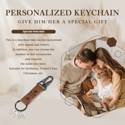 Personalised Men Leather Keychain Custom 2-7 Names & 1 Letter Keyring Gift for Dad/Grandpa | Jessemade-Jessemade AU