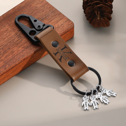 Personalised Men Leather Keychain Custom 2-7 Names & 1 Letter Keyring Gift for Dad/Grandpa | Jessemade-Jessemade AU