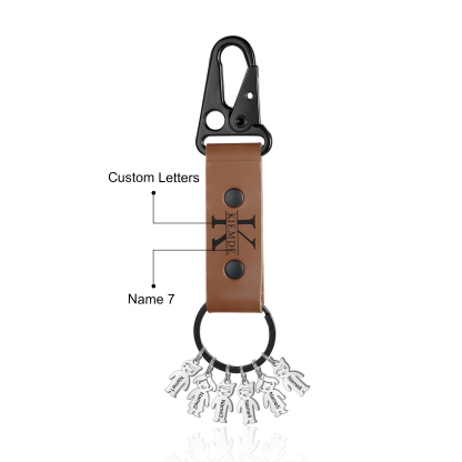 Personalised Men Leather Keychain Custom 2-7 Names & 1 Letter Keyring Gift for Dad/Grandpa | Jessemade-Jessemade AU