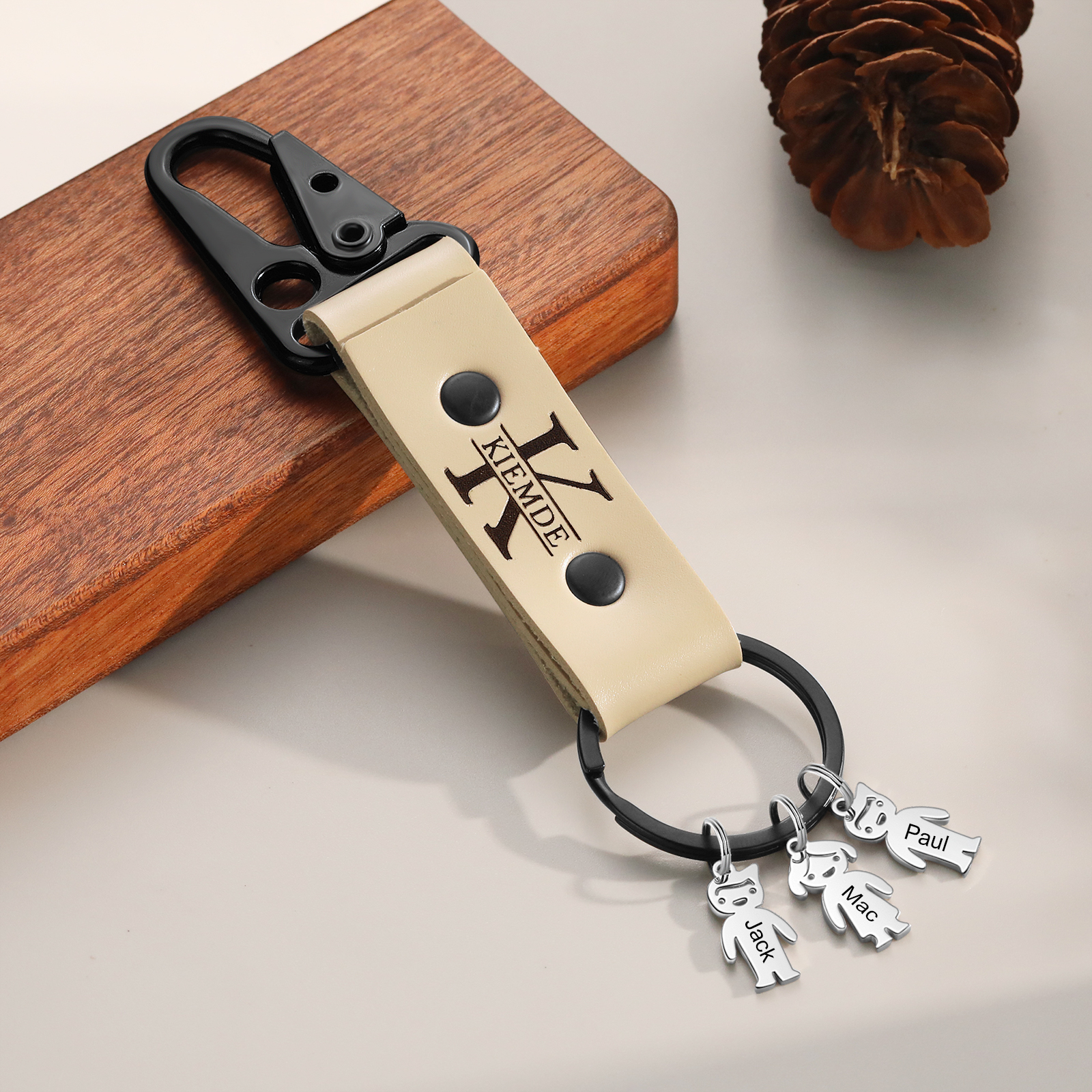 Personalised Men Leather Keychain Custom 2-7 Names & 1 Letter Keyring Gift for Dad/Grandpa | Jessemade-Jessemade AU
