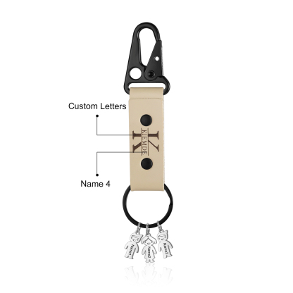 Personalised Men Leather Keychain Custom 2-7 Names & 1 Letter Keyring Gift for Dad/Grandpa | Jessemade-Jessemade AU
