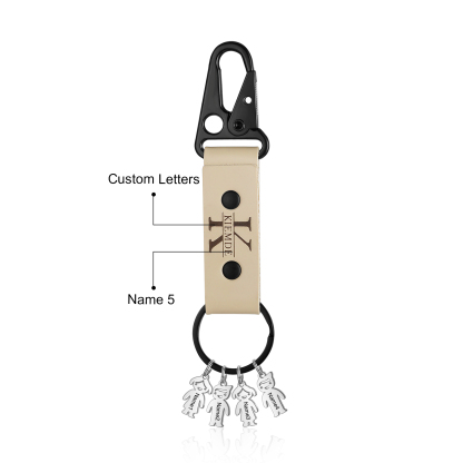 Personalised Men Leather Keychain Custom 2-7 Names & 1 Letter Keyring Gift for Dad/Grandpa | Jessemade-Jessemade AU