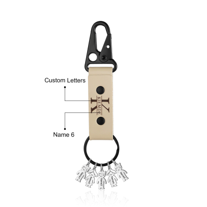 Personalised Men Leather Keychain Custom 2-7 Names & 1 Letter Keyring Gift for Dad/Grandpa | Jessemade-Jessemade AU
