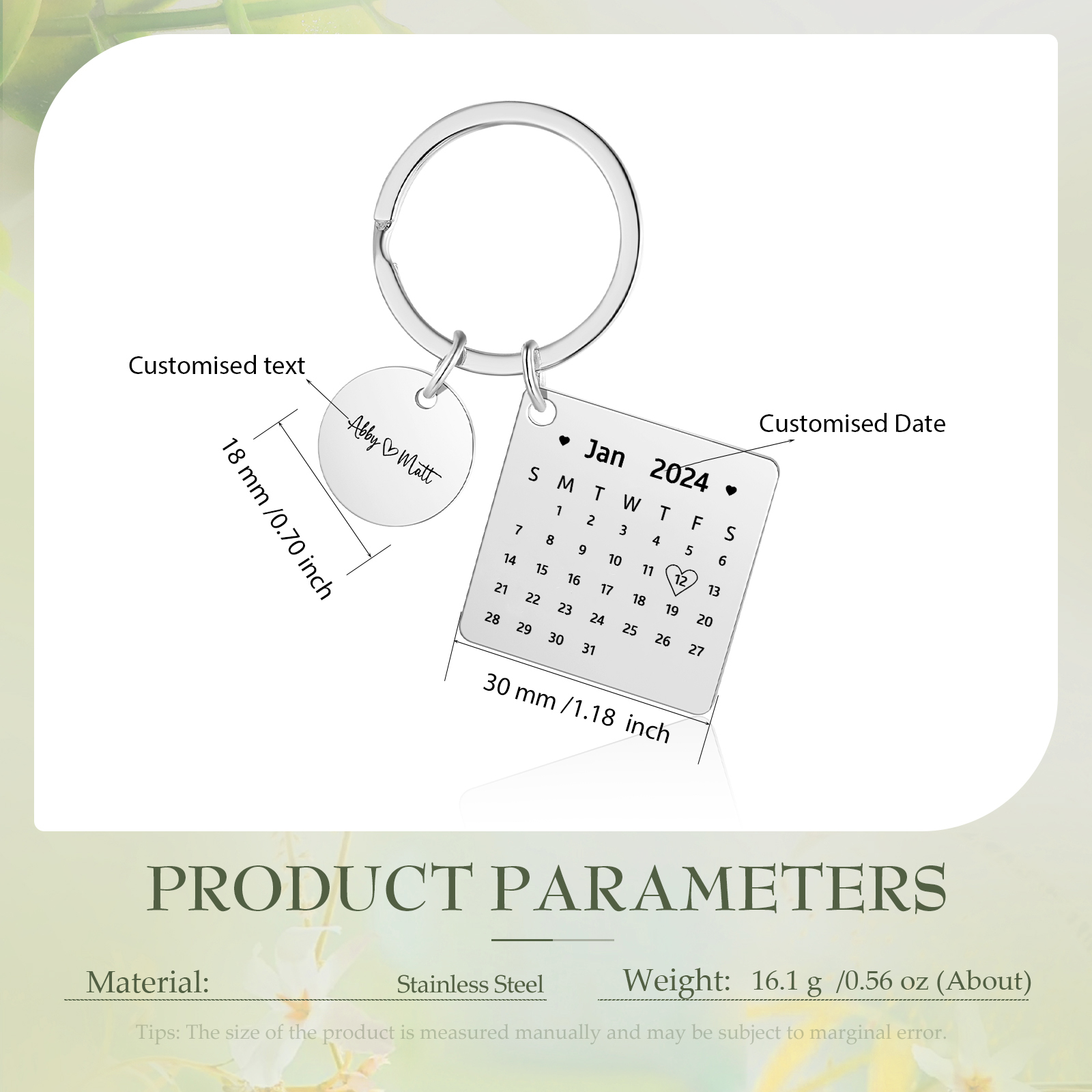 Personalised Calendar Keychain Custom Date & Text Keyring Gifts for Couple | Jessammade-Jessemade AU