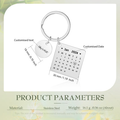 Personalised Calendar Keychain Custom Date & Text Keyring Gifts for Couple | Jessammade-Jessemade AU
