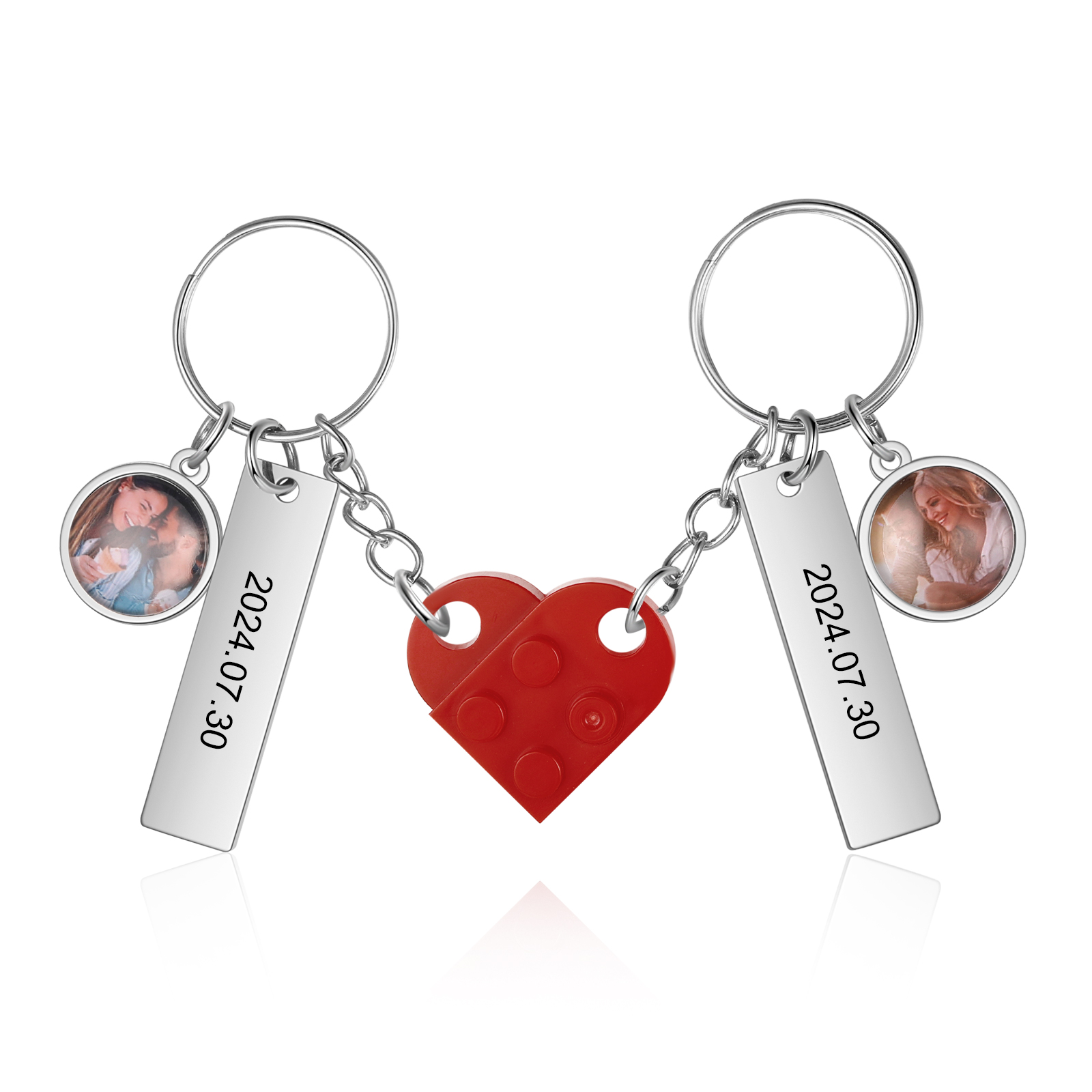 Brick Heart Matching Keychain Set Custom 2 Names & Date Couple Keychain Valentine's Day Keyring Gifts-Jessemade AU