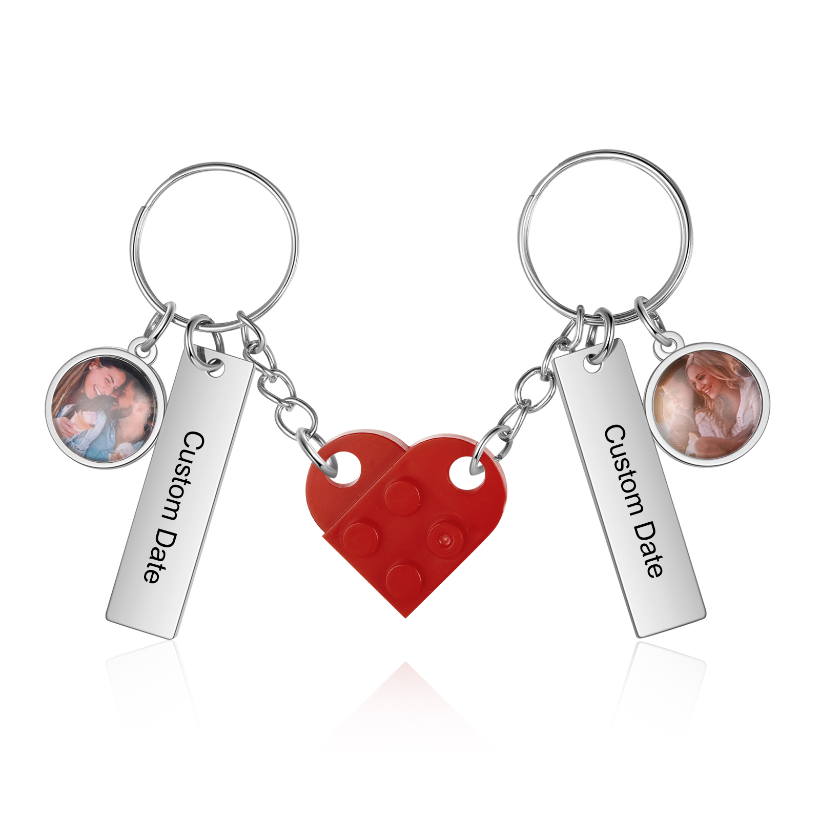 Brick Heart Matching Keychain Set Custom 2 Names & Date Couple Keychain Valentine's Day Keyring Gifts-Jessemade AU