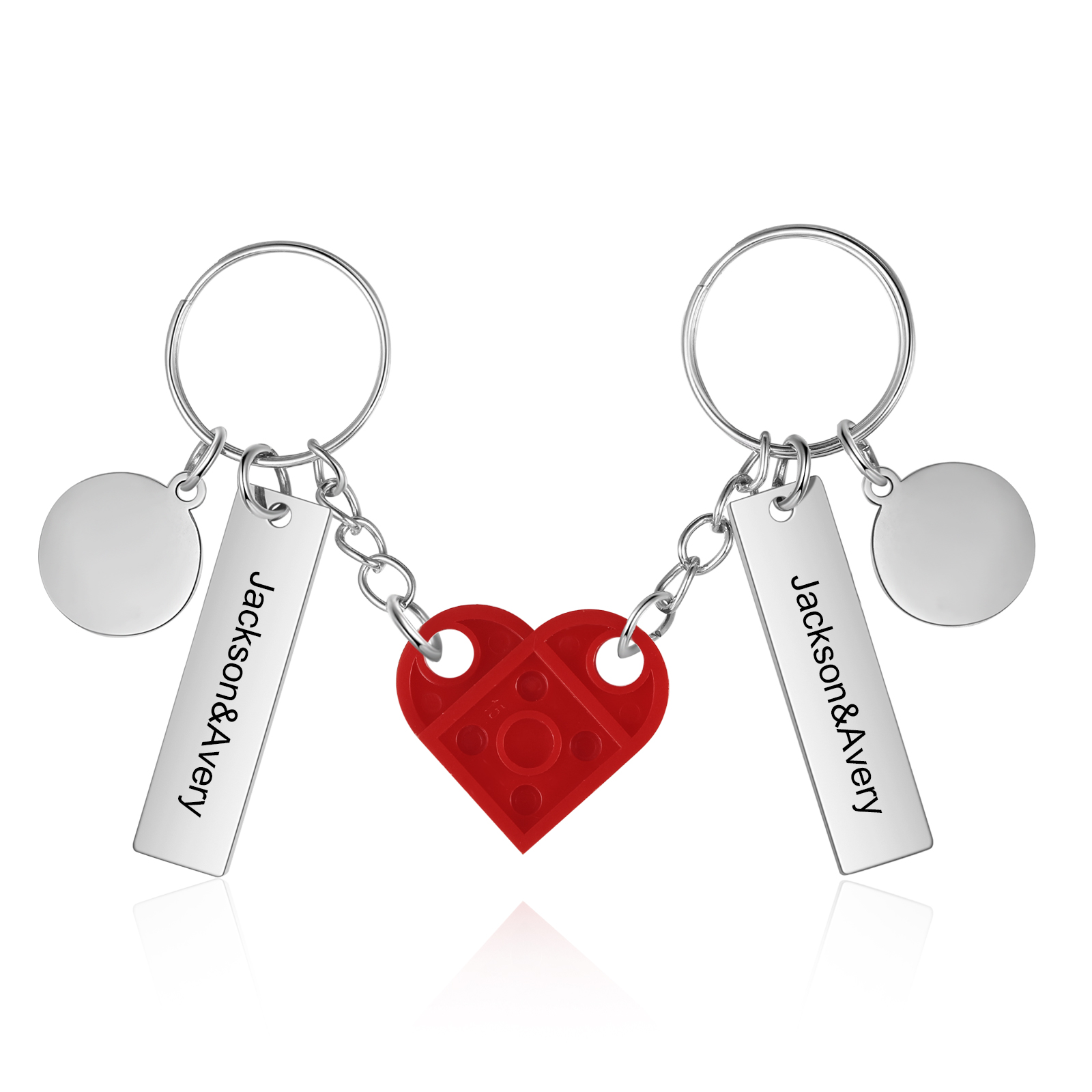 Brick Heart Matching Keychain Set Custom 2 Names & Date Couple Keychain Valentine's Day Keyring Gifts-Jessemade AU