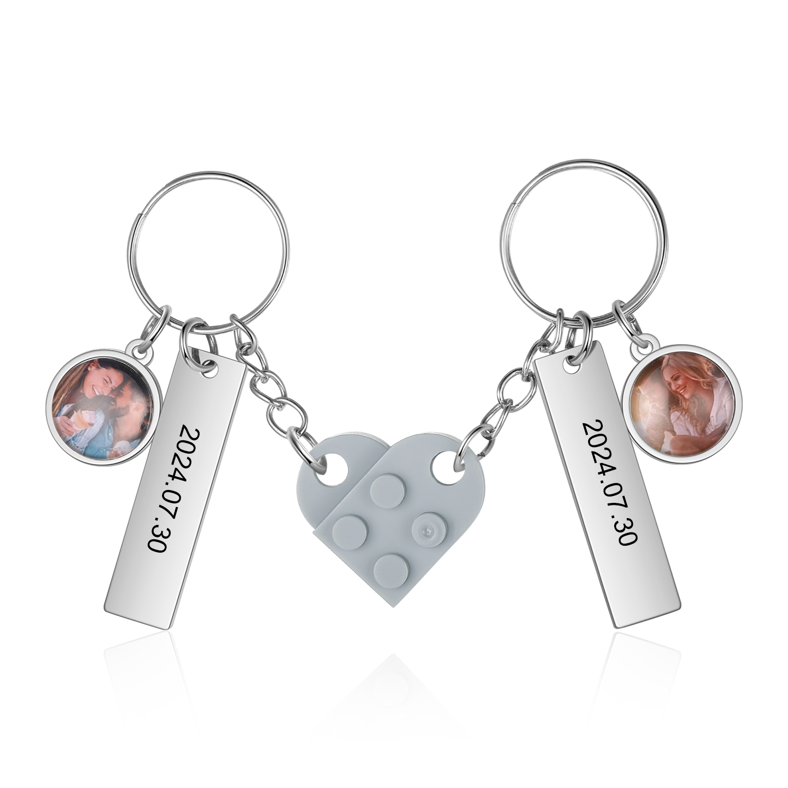 Brick Heart Matching Keychain Set Custom 2 Names & Date Couple Keychain Valentine's Day Keyring Gifts-Jessemade AU