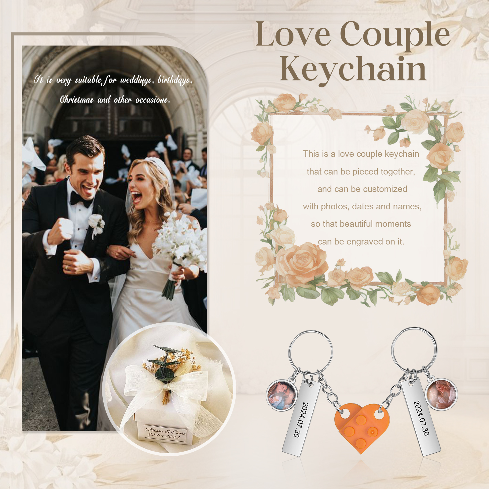 Brick Heart Matching Keychain Set Custom 2 Names & Date Couple Keychain Valentine's Day Keyring Gifts-Jessemade AU