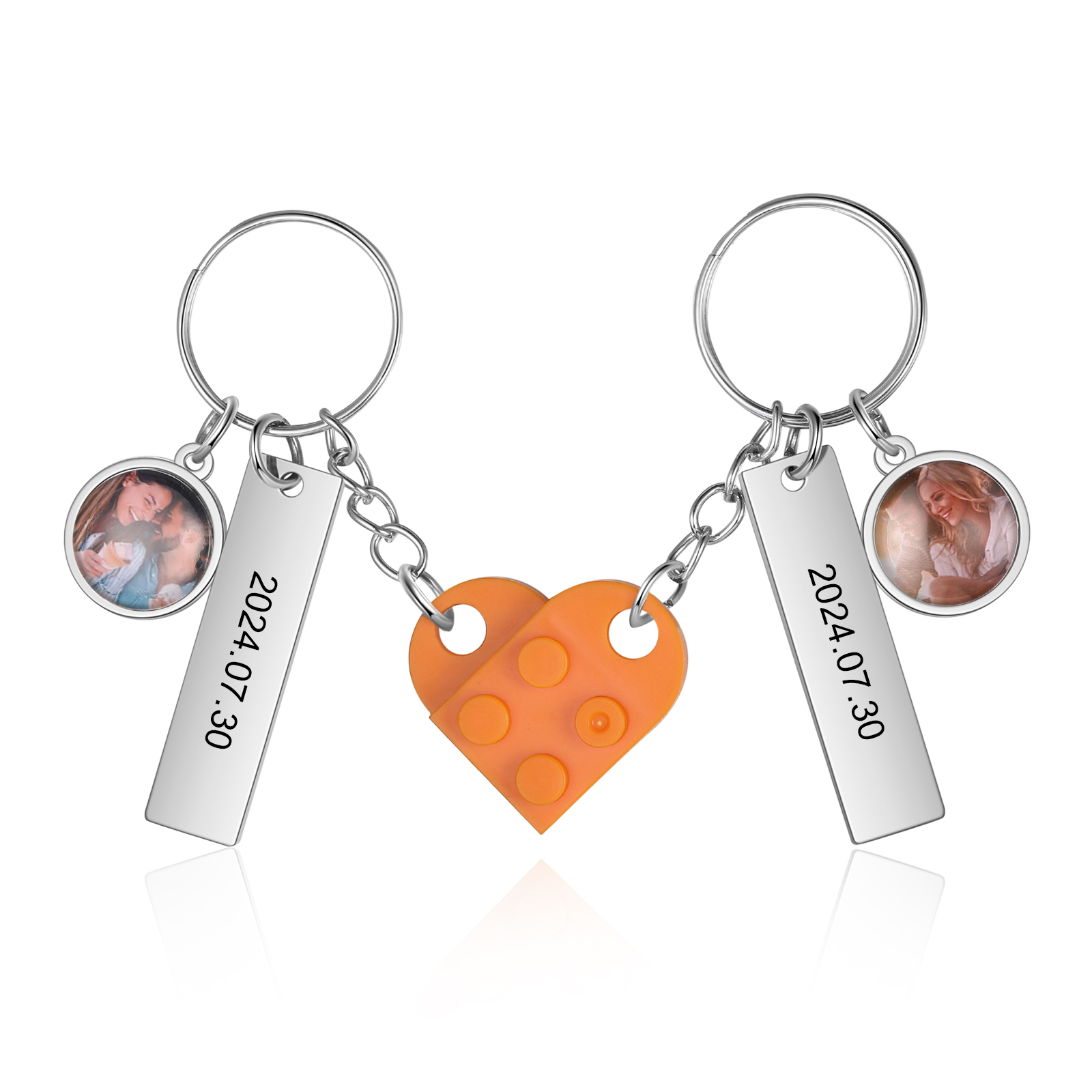 Brick Heart Matching Keychain Set Custom 2 Names & Date Couple Keychain Valentine's Day Keyring Gifts-Jessemade AU