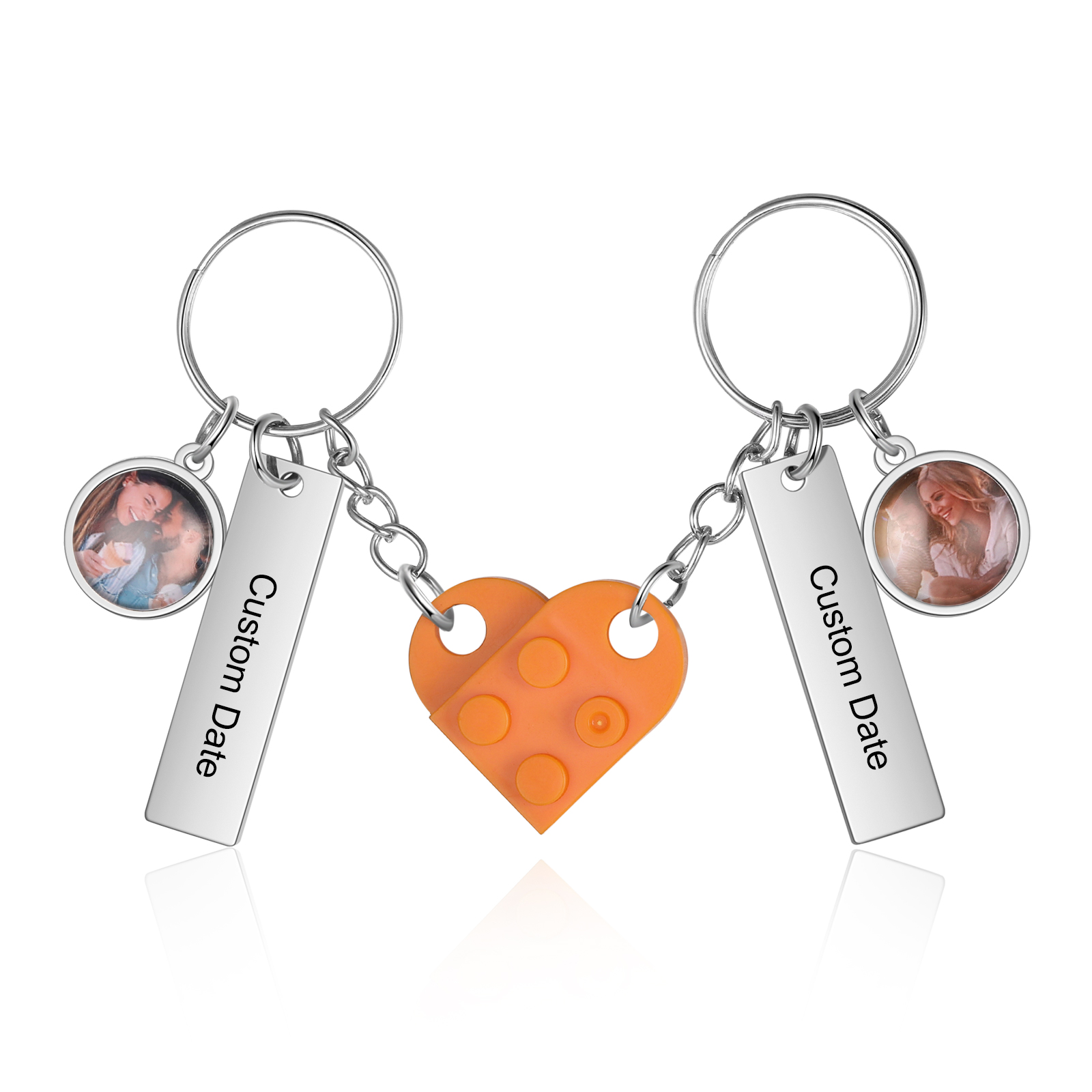 Brick Heart Matching Keychain Set Custom 2 Names & Date Couple Keychain Valentine's Day Keyring Gifts-Jessemade AU