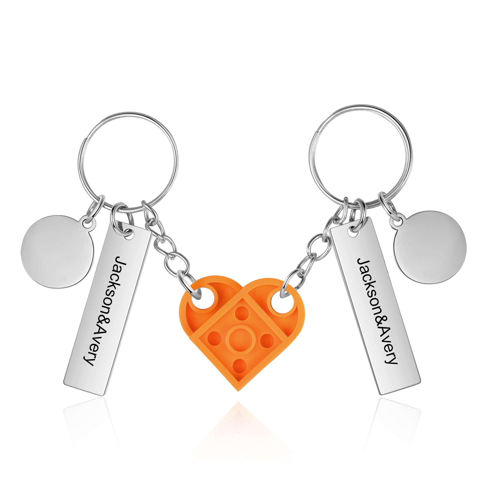 Brick Heart Matching Keychain Set Custom 2 Names & Date Couple Keychain Valentine's Day Keyring Gifts-Jessemade AU