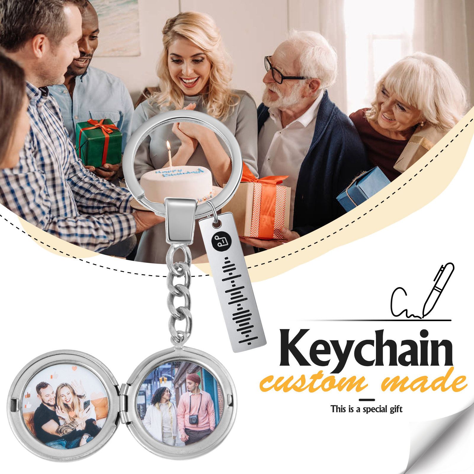 Personalised 2 Photos & Spotify Code Keychain Custom Music Keyring Silver Gifts for Him/Her-Jessemade AU