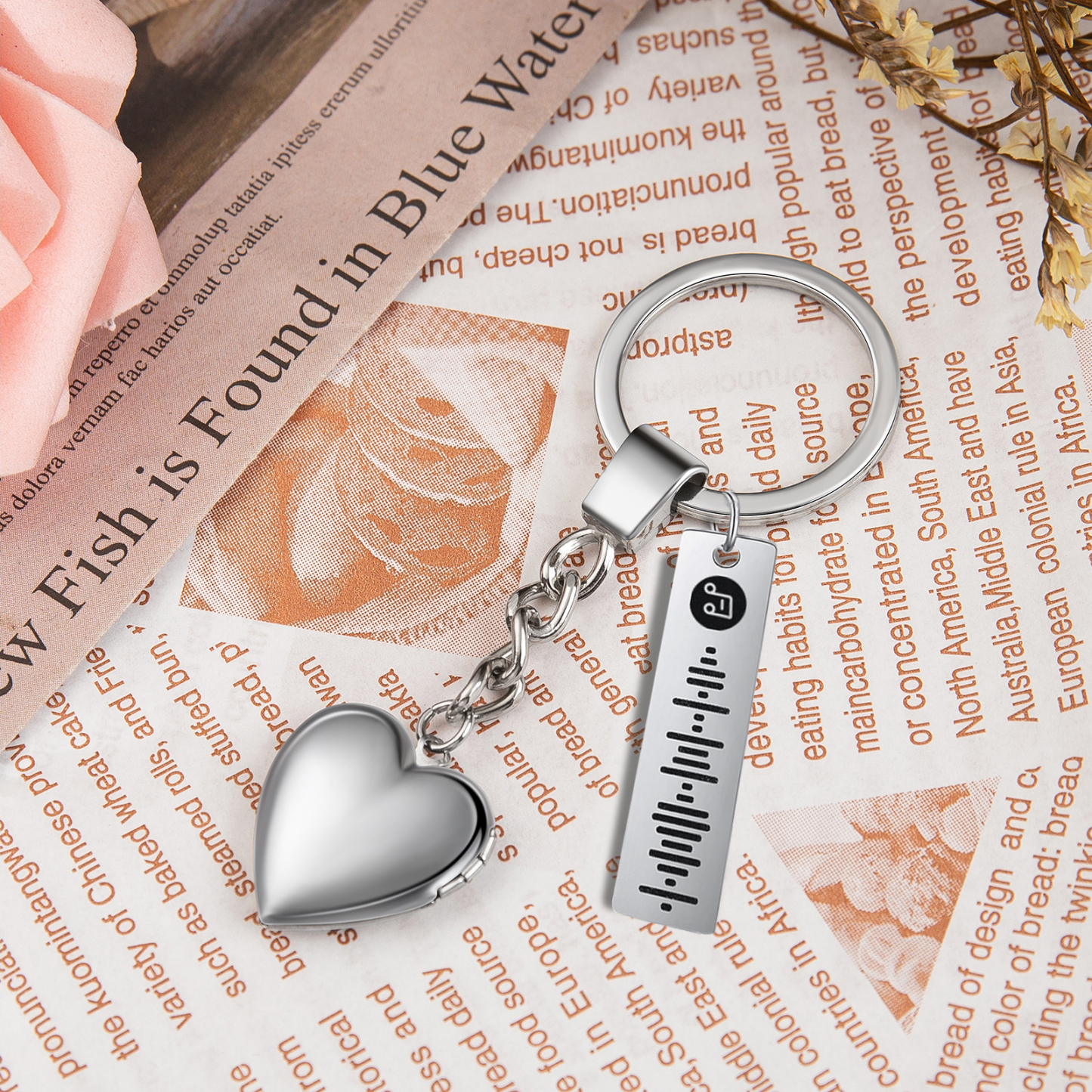 Personalised 2 Photos & Spotify Code Keychain Custom Music Keyring Silver Gifts for Him/Her-Jessemade AU