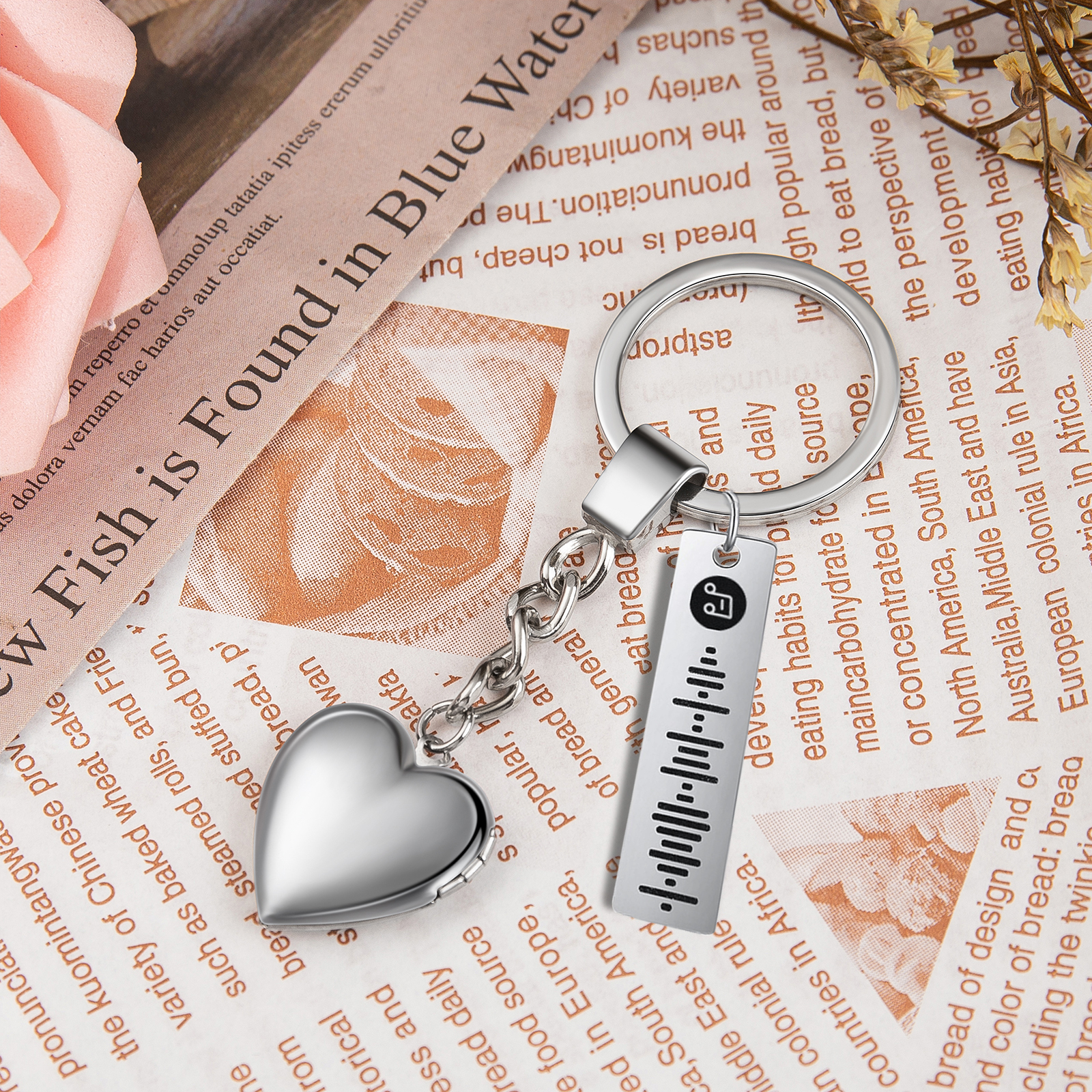 Personalised 2 Photos & Spotify Code Keychain Custom Music Keyring Silver Gifts for Him/Her-Jessemade AU