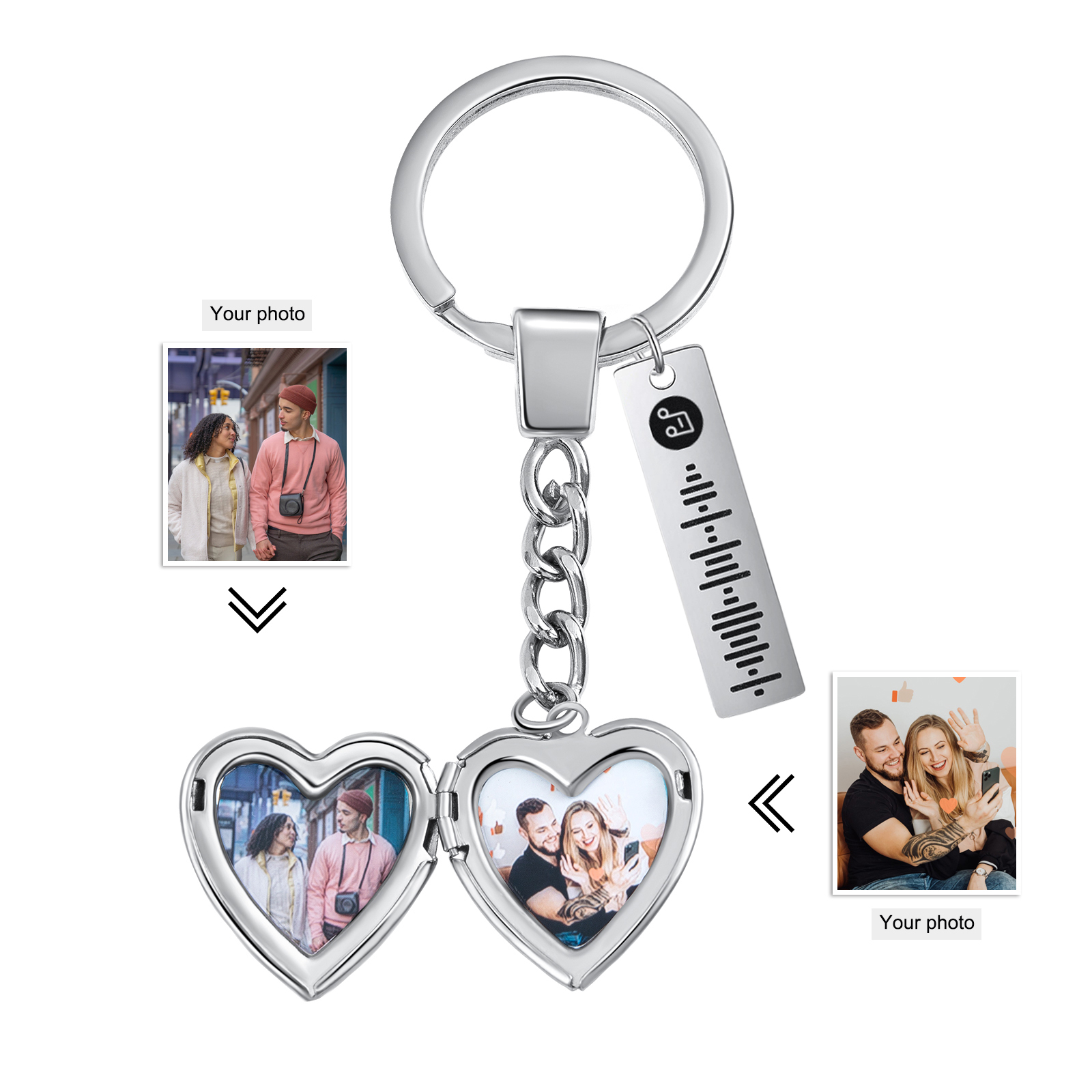 Personalised 2 Photos & Spotify Code Keychain Custom Music Keyring Silver Gifts for Him/Her-Jessemade AU