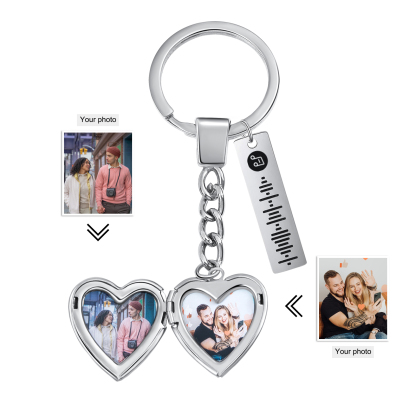 Personalised 2 Photos & Spotify Code Keychain Custom Music Keyring Silver Gifts for Him/Her-Jessemade AU