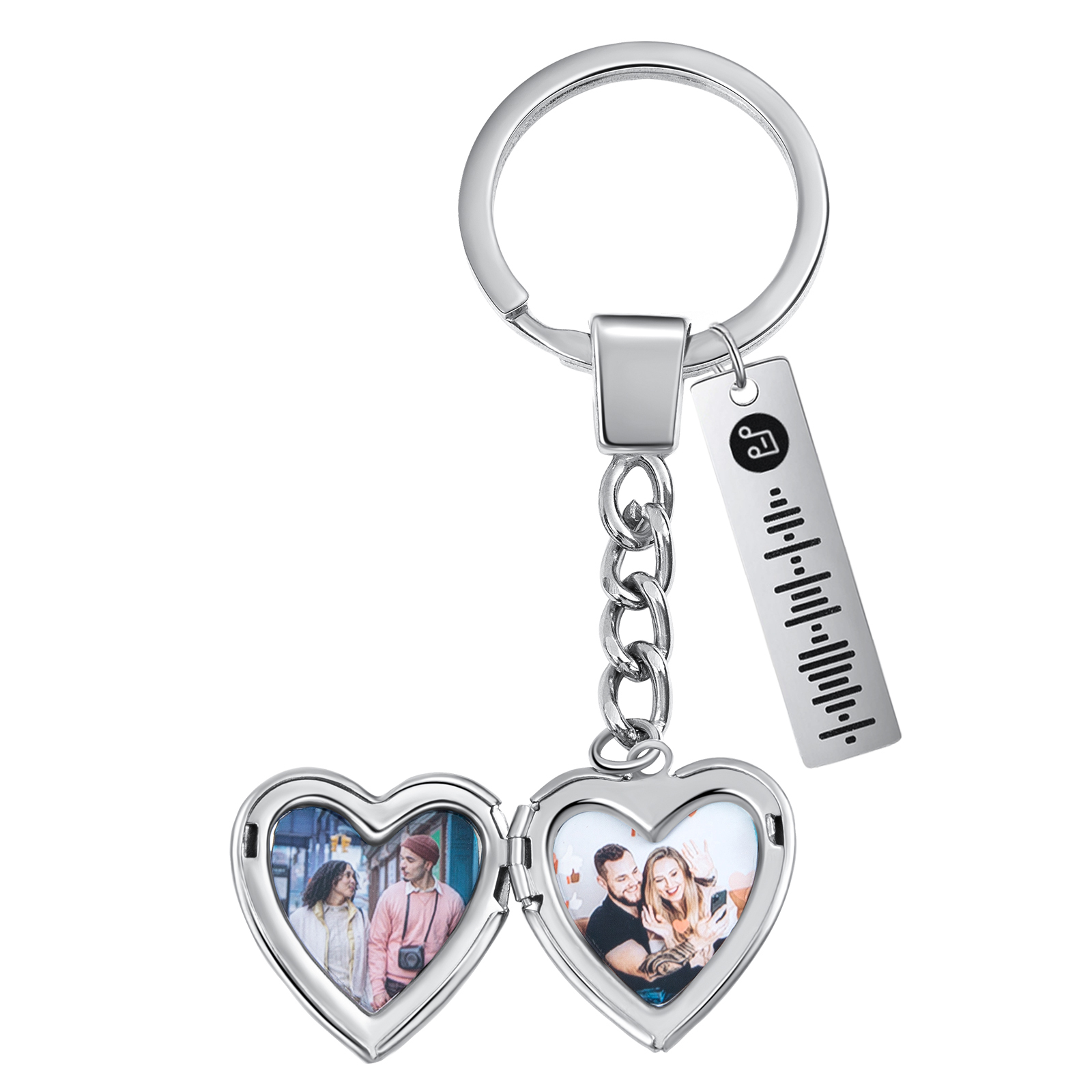 Personalised 2 Photos & Spotify Code Keychain Custom Music Keyring Silver Gifts for Him/Her-Jessemade AU