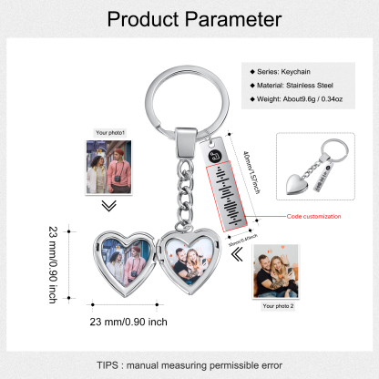 Personalised 2 Photos & Spotify Code Keychain Custom Music Keyring Silver Gifts for Him/Her-Jessemade AU