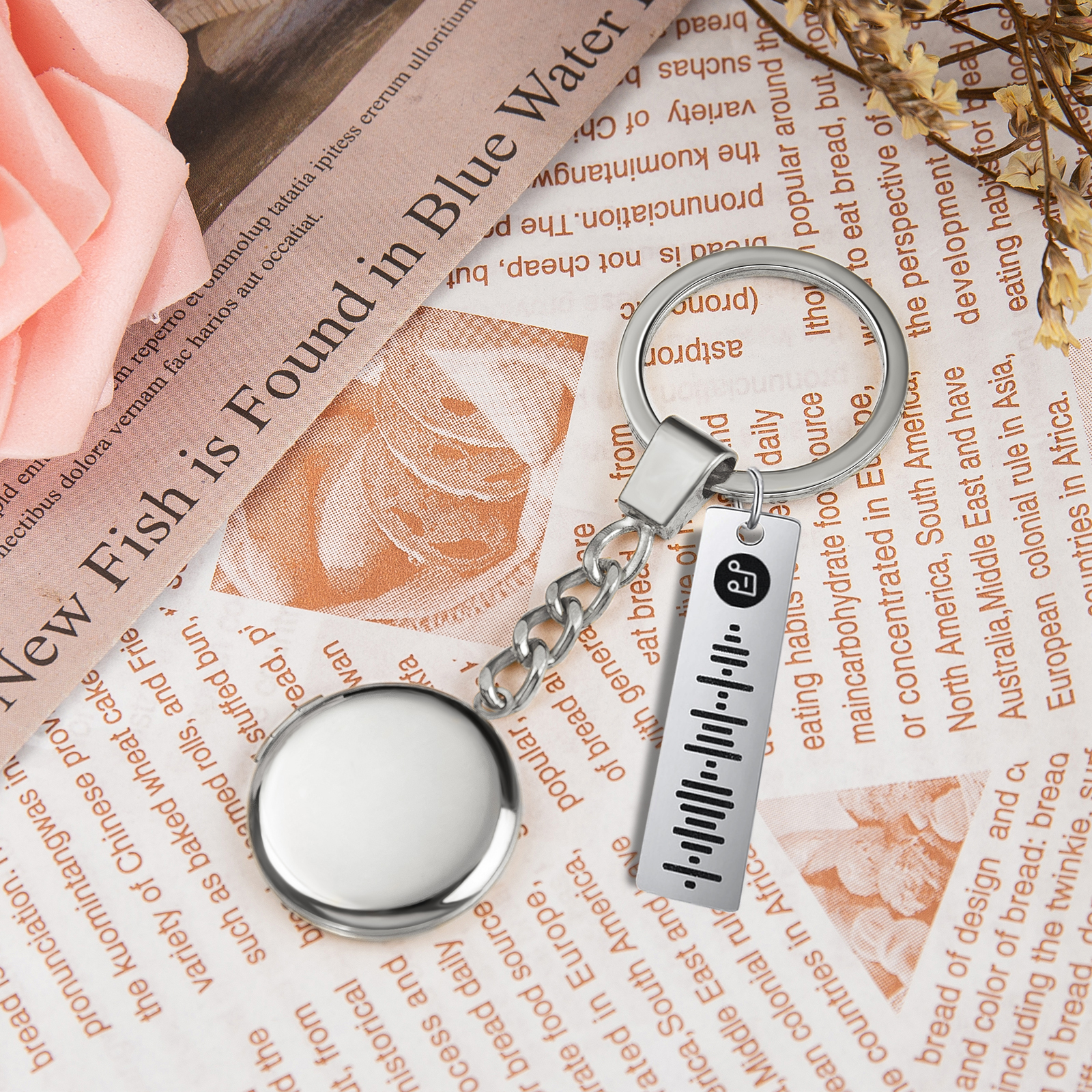 Personalised 2 Photos & Spotify Code Keychain Custom Music Keyring Silver Gifts for Him/Her-Jessemade AU