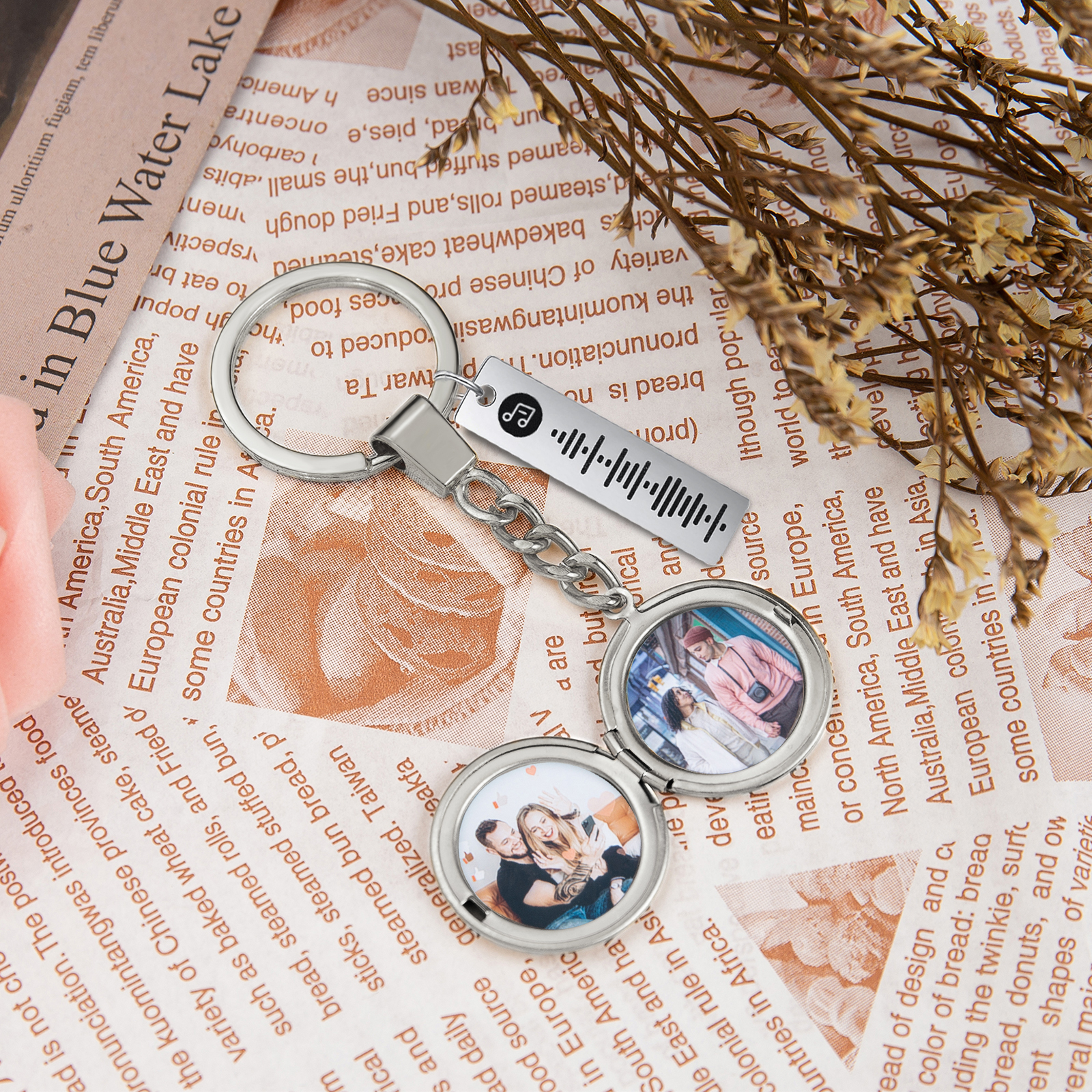 Personalised 2 Photos & Spotify Code Keychain Custom Music Keyring Silver Gifts for Him/Her-Jessemade AU