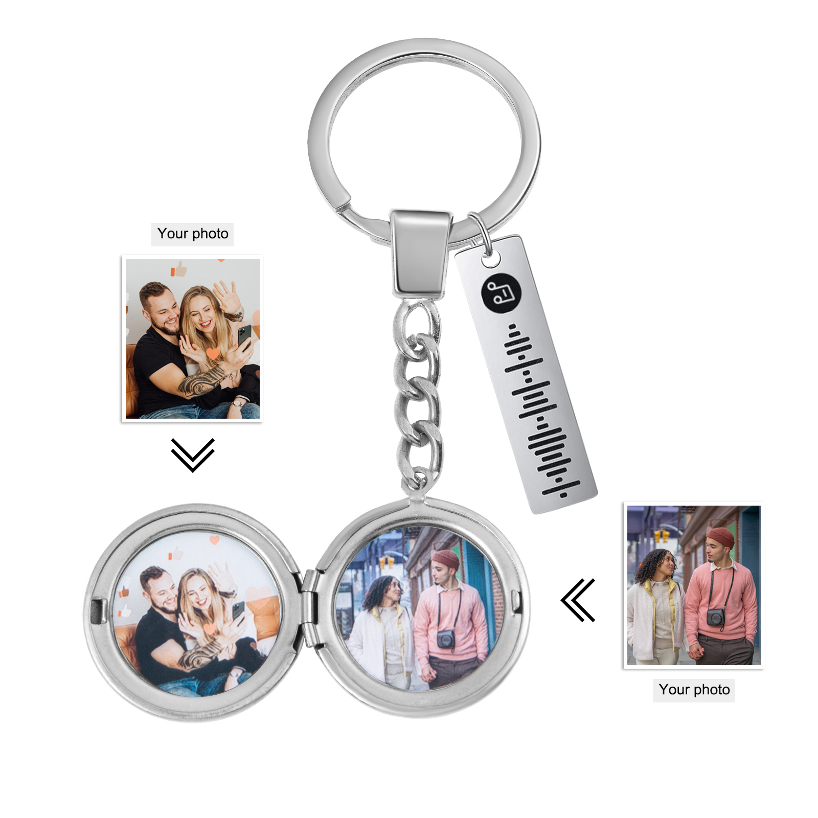 Personalised 2 Photos & Spotify Code Keychain Custom Music Keyring Silver Gifts for Him/Her-Jessemade AU